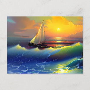 Ozeanwellen, Segelboote und Sonnenuntergänge Postkarte