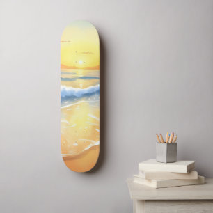 Ozeanwellen Sonnenuntergang Beach Watercolor Skateboard