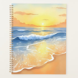 Ozeanwellen Sonnenuntergang Strand Aquarell Planer