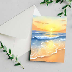 Ozeanwellen Sonnenuntergang Strand Aquarellmalerei