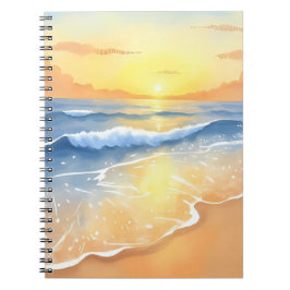Ozeanwellen Sonnenuntergang | Strand Wasserfarbe Notizblock