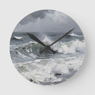 Ozeanwellen Stürmische Meereslandschaft Texturiert Runde Wanduhr