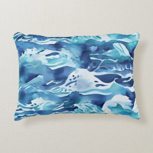Ozeanwellen   Teal-Wasserfarbe Aqua-Blau Dekokissen