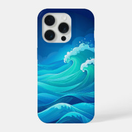 Ozeanwellen Türkis Marineblau Meer Kunst iPhone 15 Pro Hülle