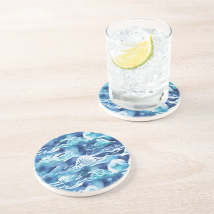 Ozeanwellen   Türkis Wasserfarbe Aqua Blau Getränkeuntersetzer