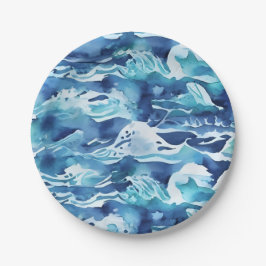 Ozeanwellen | Türkis Wasserfarbe Aqua Blau Pappteller