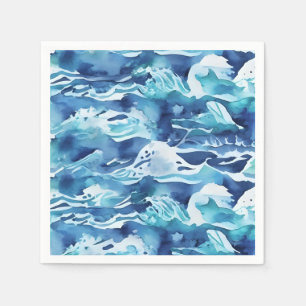 Ozeanwellen   Türkis Wasserfarbe Aqua Blau Serviette