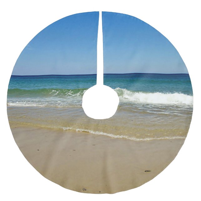 Ozeanwellen und sandiger Strand Polyester Weihnachtsbaumdecke (Vorderseite)