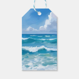 Ozeanwellen Wasserfarbe Strand Küstenhochzeit Geschenkanhänger