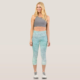 Ozeanwellenbrise inspirierte High-Waisted Caprihos Capri Leggings