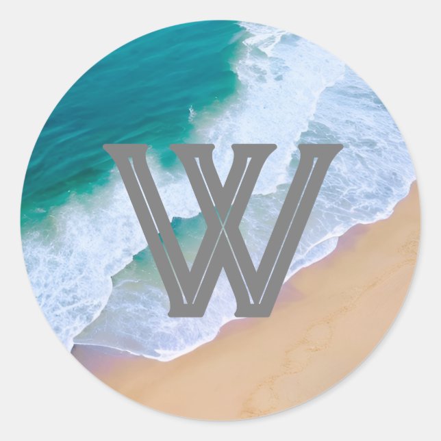 Ozeanwellensurfdesign Monogramm-Geschenkaufkleber Runder Aufkleber (Vorderseite)