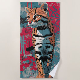 Ozelot Street Art Graffiti Tier Illustration Strandtuch