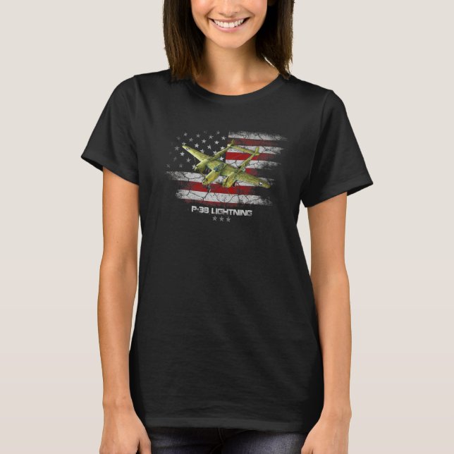 P38 Blitzstrahler P38 WW2 Pilot von Luftfahrzeugen T-Shirt (Vorderseite)