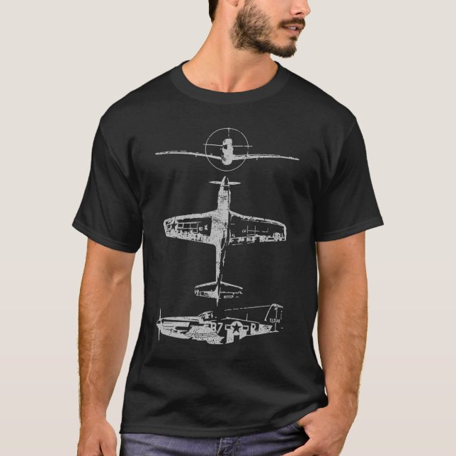 P51 Mustang American WW2 War Flugzeug T-Shirt (Vorderseite)
