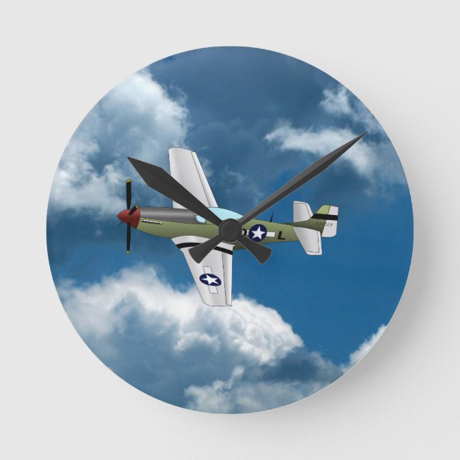 P51 Mustang Flugzeug-Uhr Runde Wanduhr (Vorderseite)