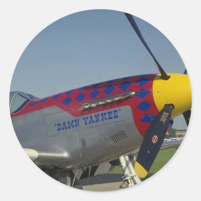 P51 Mustang, Nasenkegel/Propeller mit Nasenkunst Runder Aufkleber (Vorderseite)