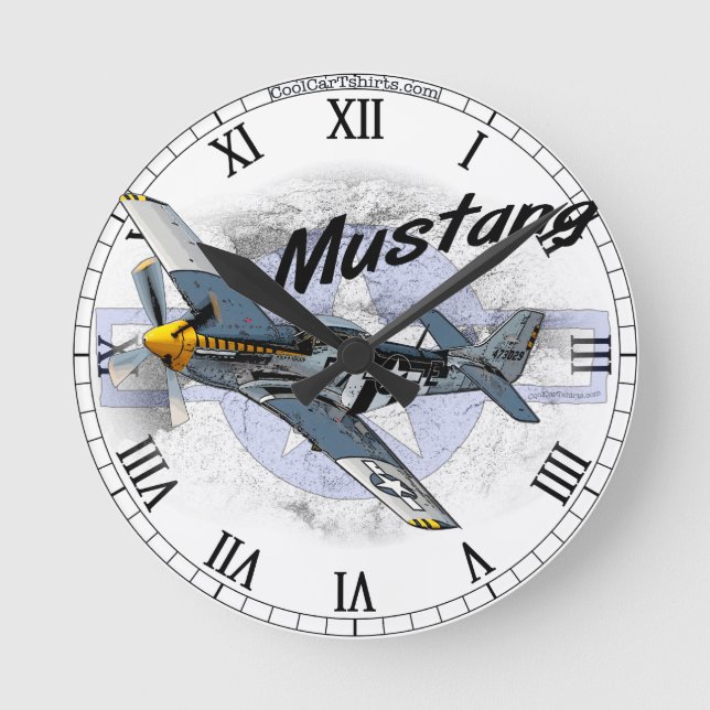 P51 Mustang Runde Wanduhr (Vorderseite)