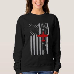 P51 Mustang WW2 Flugzeug American Flag Runway P51d Sweatshirt