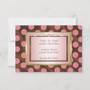 P6 Pink Brown Silk Polka Dot Save the Date Karte