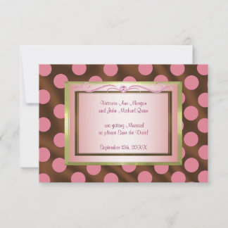 P6 Pink Brown Silk Polka Dot Save the Date Karte