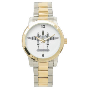 P-38 Blitze mit D-Day Streifen Silber/Gold Armbanduhr