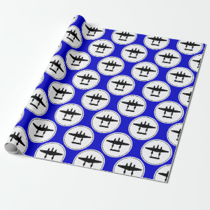 P-38 Blitze Silhouette Weißer Kreis Blau Rückseite Geschenkpapier