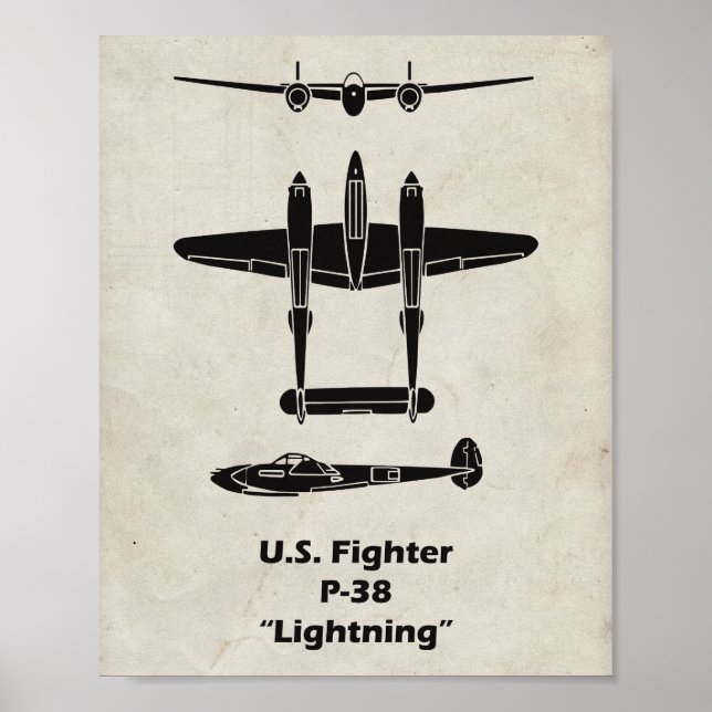 P-38 Blitzlicht-WWII-Flugzeugplakat Poster (Vorne)