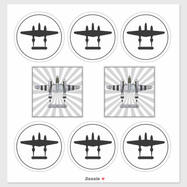 P-38 D-Day Streifen und Silhouette Peelable Vinyl Aufkleber (Blatt)