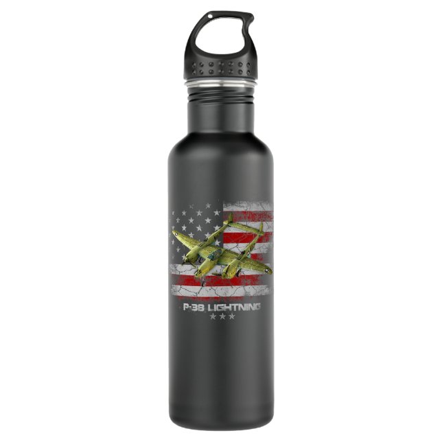 P-38 Lightning P38 WW2 Aircraft Fighter Jet Pilot Edelstahlflasche (Vorderseite)