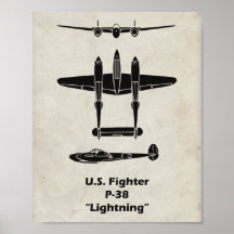 P-38 Lightning WWII-Flugzeugposter