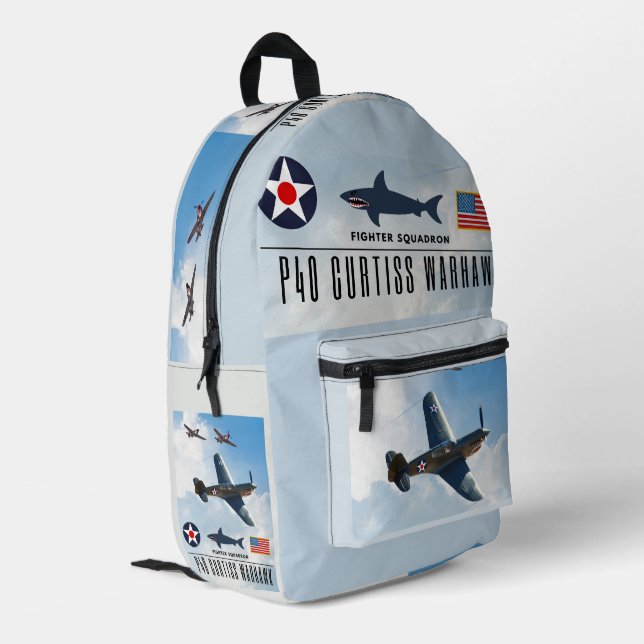 P-40 CURTISS WARHAWK FIGHTER SQUADRON BEDRUCKTER RUCKSACK (Rückseitige Ecke links)