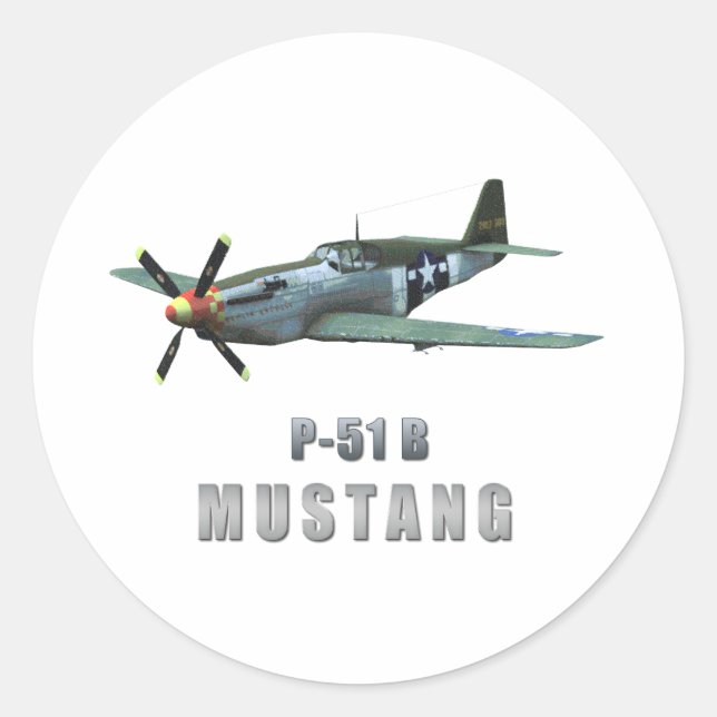 P-51 B Mustang Runder Aufkleber (Vorderseite)