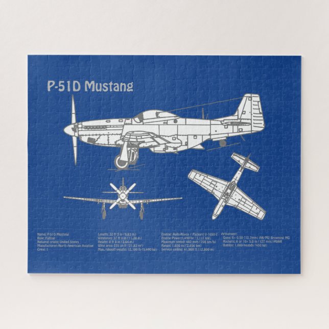 P-51D Mustang - Flugzeug-Blueprint ABD (Horizontal)
