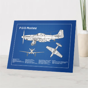 P-51D Mustang - Flugzeug-Blueprint ABD Dankeskarte