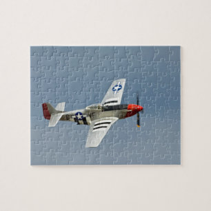 P-51D Mustang-Jäger mit D-Day-Markierungen im Flug