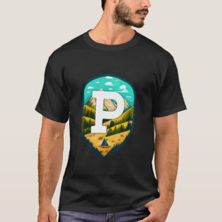P Big Letter Mountain Camping Long Sleeve T Shirt
