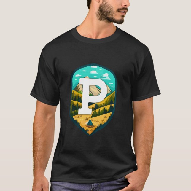 P Big Letter Mountain Camping Long Sleeve T Shirt (Vorderseite)