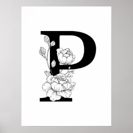 P botanisches Monogramm. Initialbuchstaben mit Bau Poster