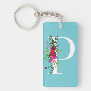 P Brief Anfangsmonogramm Floral Benutzerdefinierte Schlüsselanhänger
