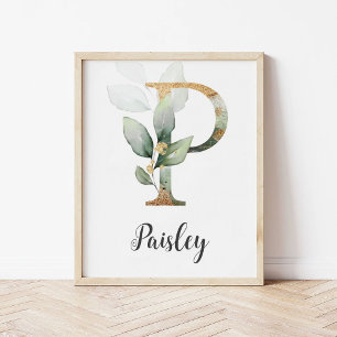 P Buchstabe Monogramm Grünzeug Kinderzimmer Namens Poster
