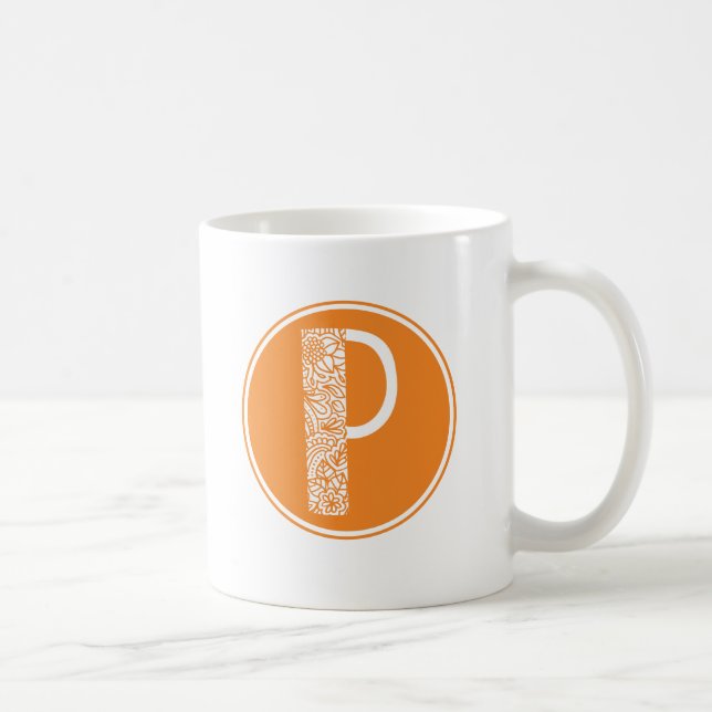 P Initial Floral Monogramm Kaffeetasse (Rechts)