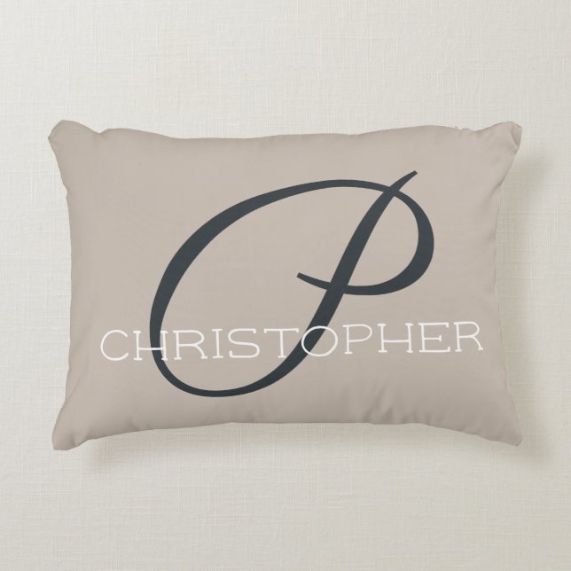 P Initial Personalisiert Name Neutral Taupe Tan Dekokissen (Vorderseite)