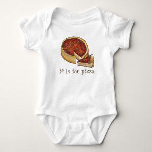 P is for Pizza Alphabet Pepperoni Deep Dish Pie Baby Strampler