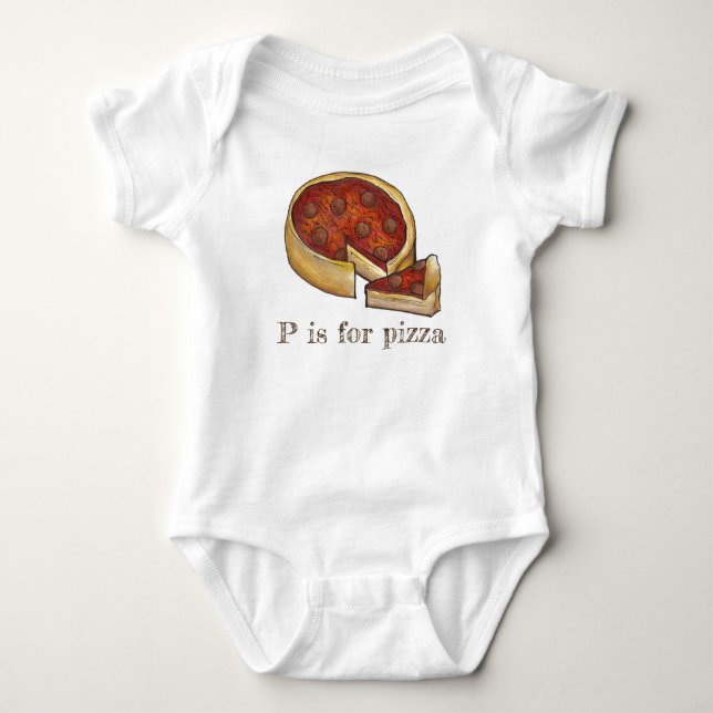 P is for Pizza Alphabet Pepperoni Deep Dish Pie Baby Strampler (Vorderseite)