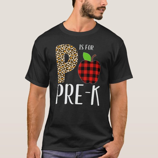 P Is For Pre K Teacher Leopard Buffalo Plaid Kids  T-Shirt (Vorderseite)