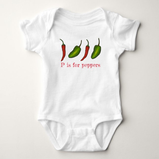 P ist für Paprikaschoten Chili Jalapeño Veggie Let Baby Strampler (Vorderseite)