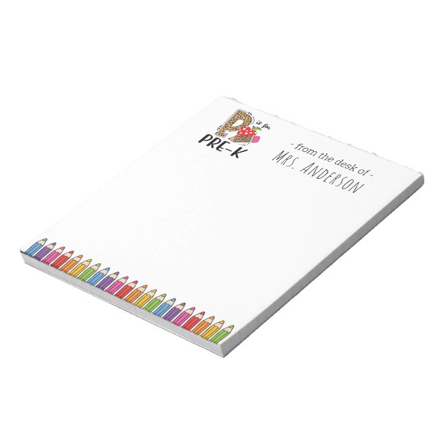 P ist für Pre-K Back to School Teacher Notepad Notizblock (Rotiert)