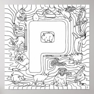 P ist für Schwein-Farbe im Buchstaben Poster