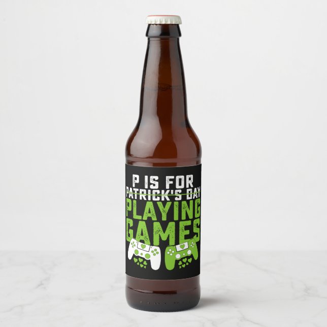 P ist für Spiele Gamer Gaming St Patrick's Bierflaschenetikett (Vorderseite)