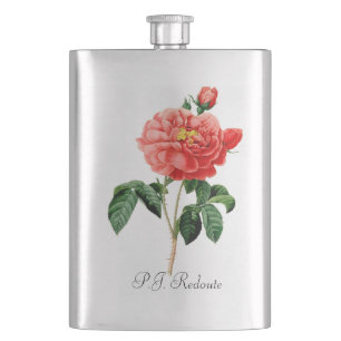 P.J. Redoute alte rote Rosenblume Flachmann